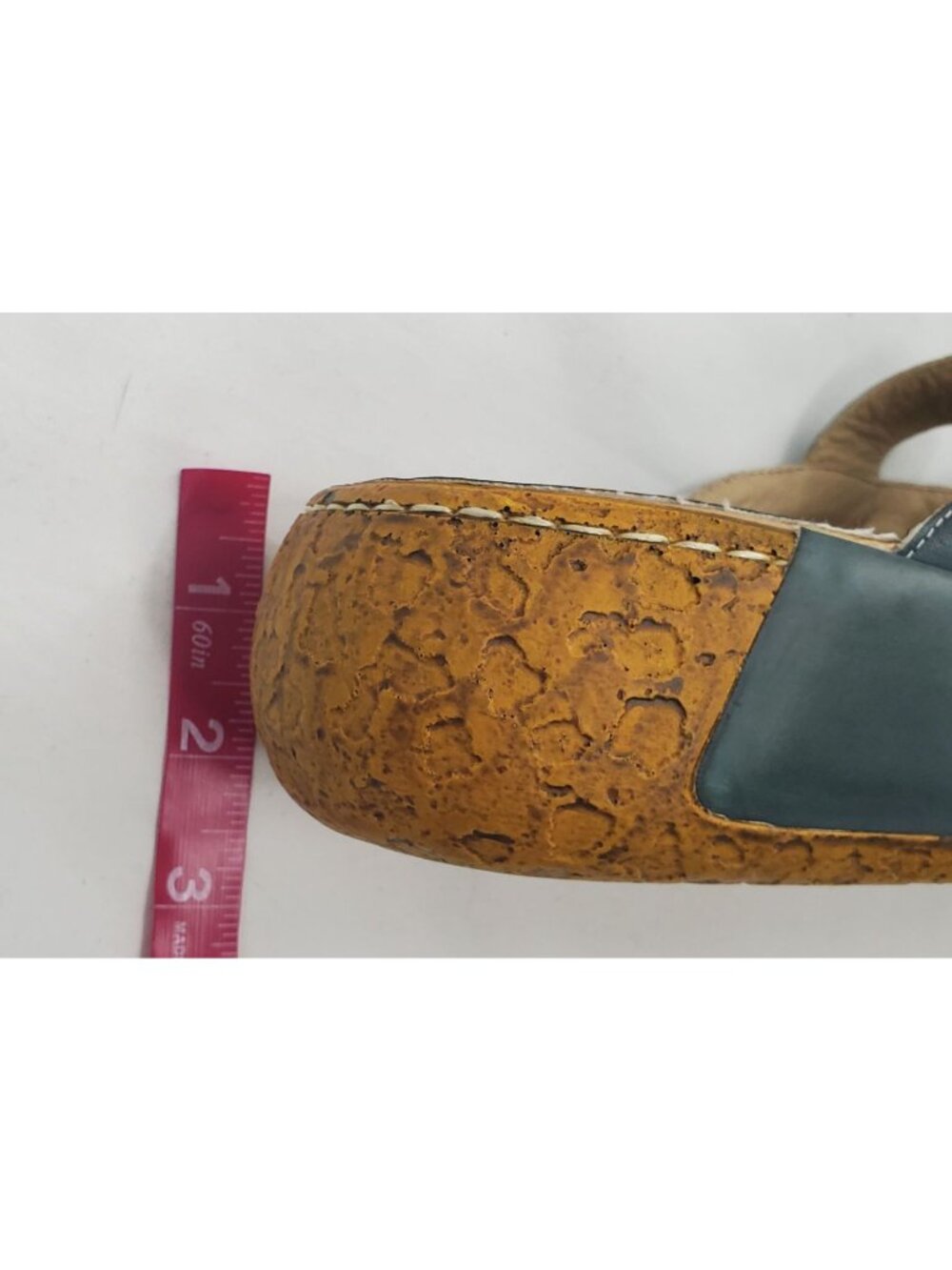 Women's Blue/Multi Flower Slip-On Leather Cut-Out Backless Platform Sandal Sz 41 - Picture 15 of 16